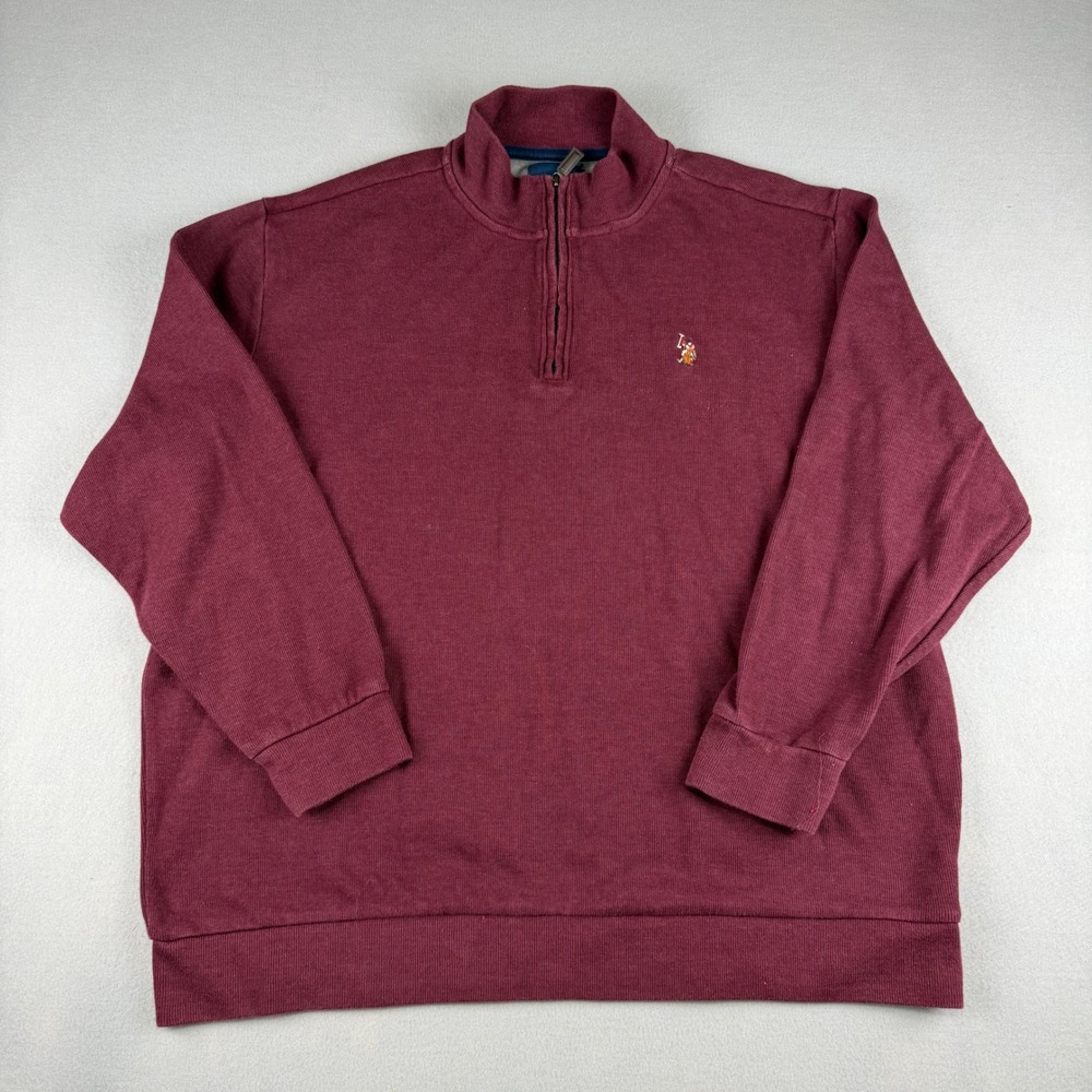 US Polo Assn Mens 3XL Maroon Burgundy Ribbed Quarter Zip Pullover Sweater
